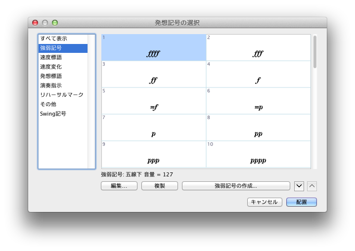 発想記号の選択ダイアログボックス