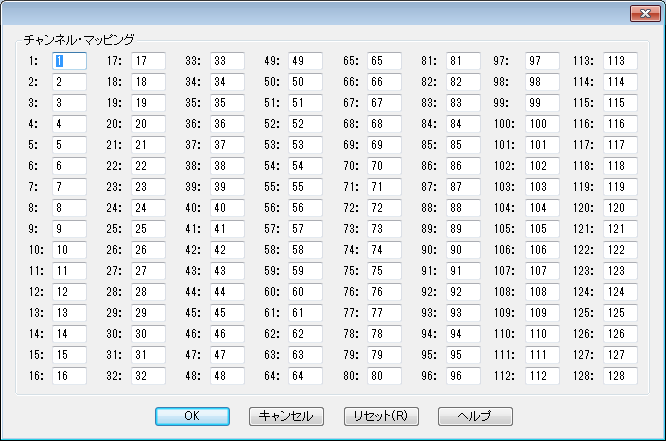 Midiスルー変換表ダイアログボックス