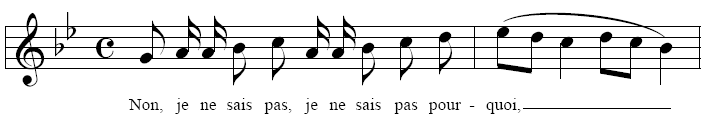 歌詞に従って音符を連桁で連結する例